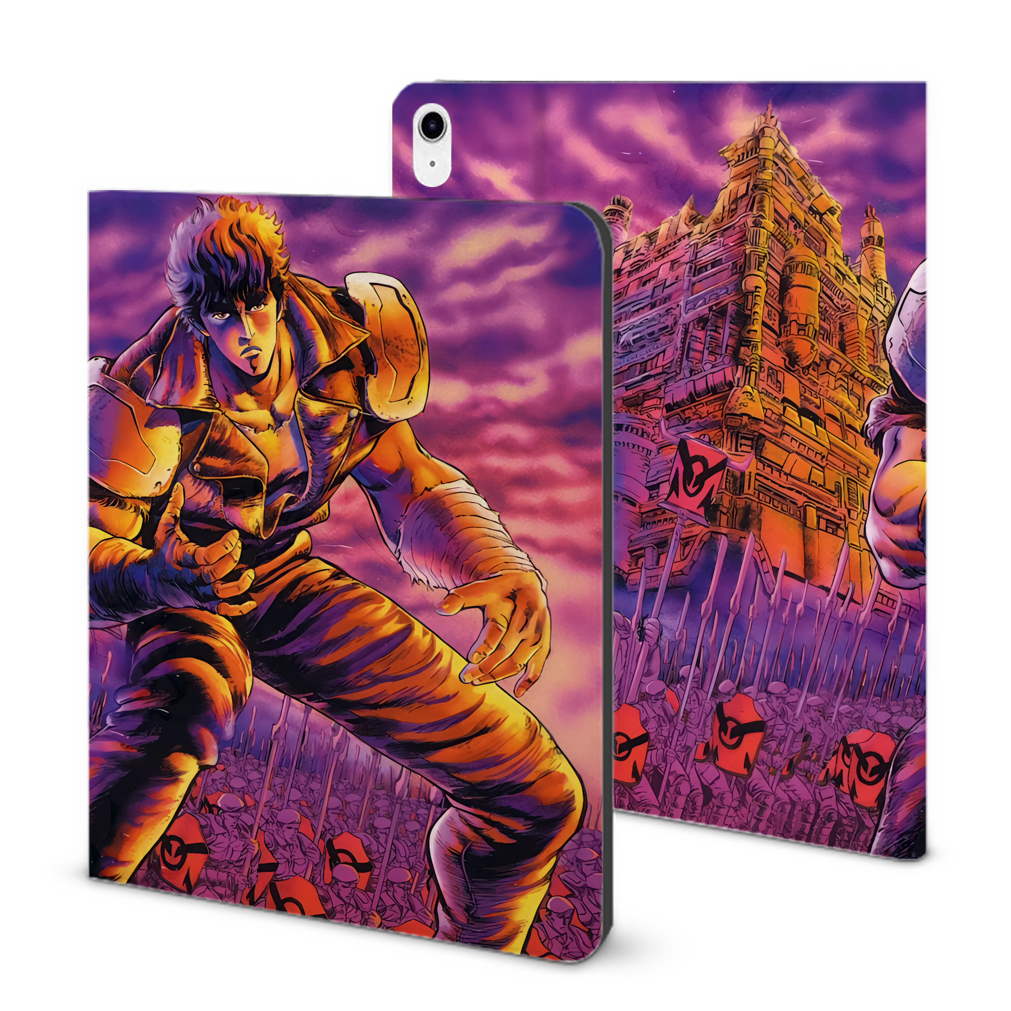 （画像用） 北斗の拳 Fist of the North Star IPad ケース ブック型 PUレザー TPU 耐衝撃 軽量 薄型 ペン収納なし 全面保護 IPad 各モデル対応